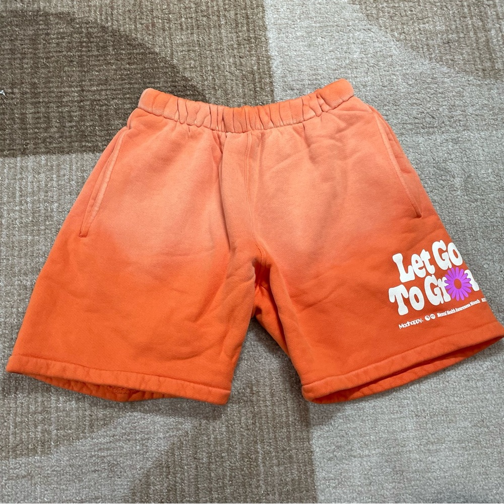NEW MADHAPPY LET GO TO GROW ORANGE FLEECE SHORTS SZ SMALL S